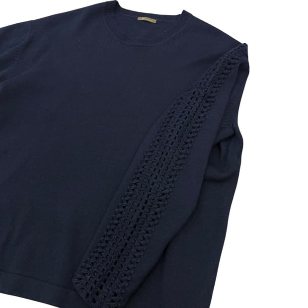 요지야마모토 소매 디테일 딥네이비 울 니트