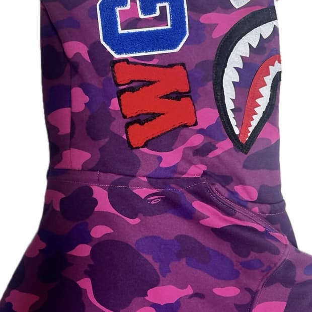 베이프 카모 퍼플 샤크 후드집업 L 사이즈
