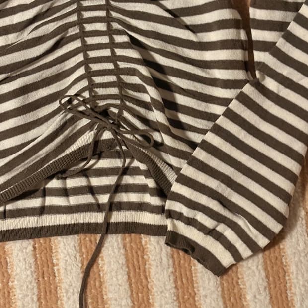 일본 빈티지 줄무늬 목티 리본 브라운 긴팔 갸루 모리걸