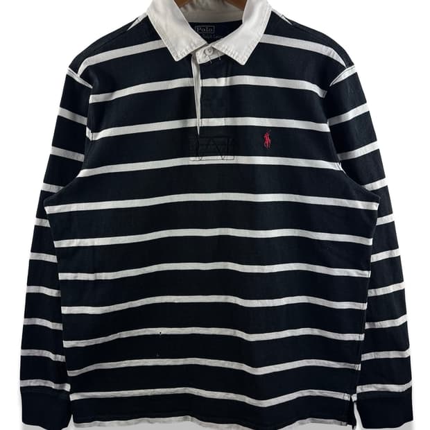 폴로랄프로렌 블랙 화이트 스트라이프 럭비셔츠2829