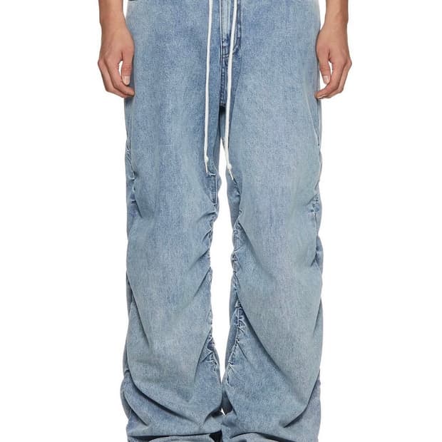 우영미/24fw 와이드 데님 연청 셔링팬츠/48