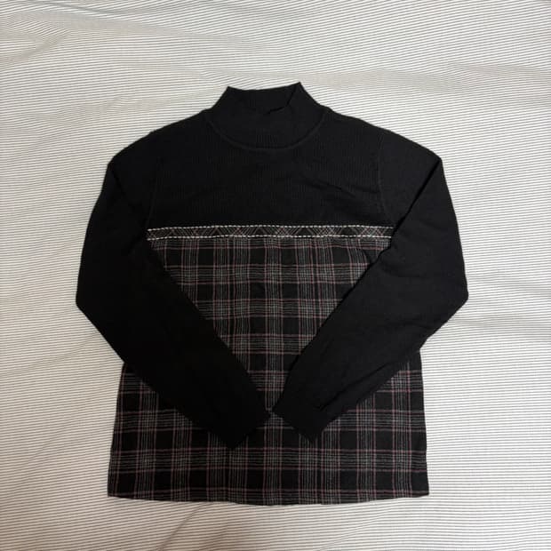 Vintage 목폴라 체크 니트