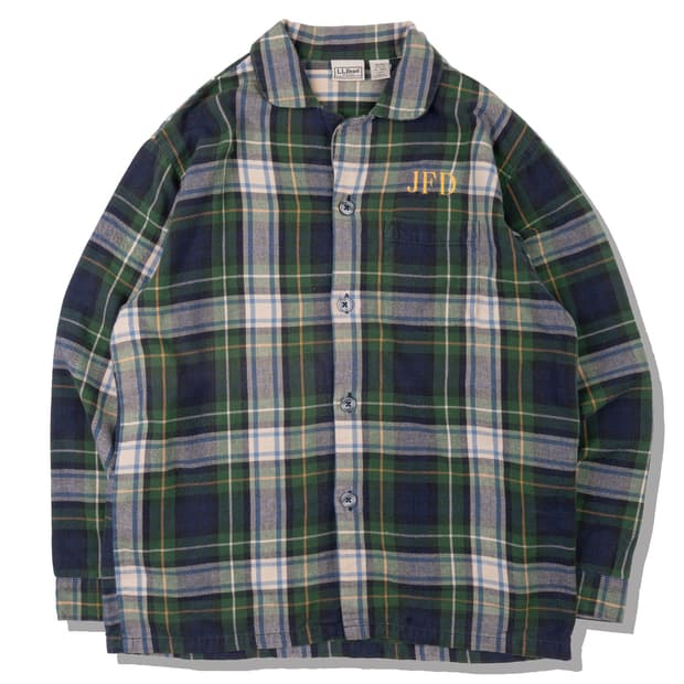 (100) LL Bean 그린 타탄 플란넬 캠프 카라 셔츠