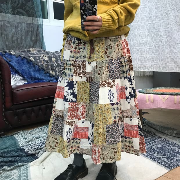 써스데이아일랜드 여성 빈티지 에스닉 밴딩 미디스커트 