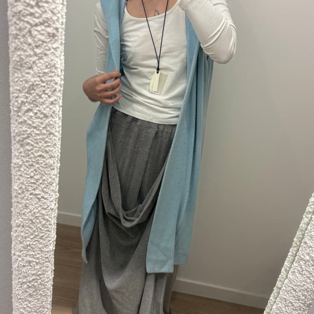 빈티지 니트 후드 슬리브리스