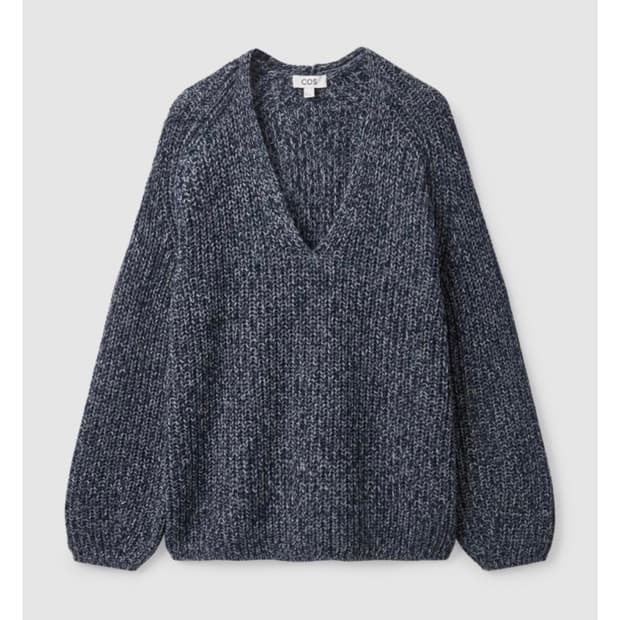 cos 리브드 브이넥 울 스웨터