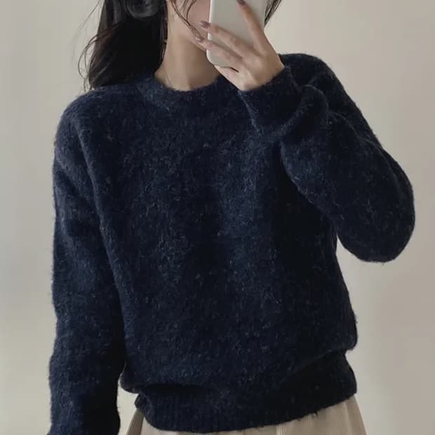 미사용 | 리뷰 +999 라운드넥 루즈핏 네이비 니트