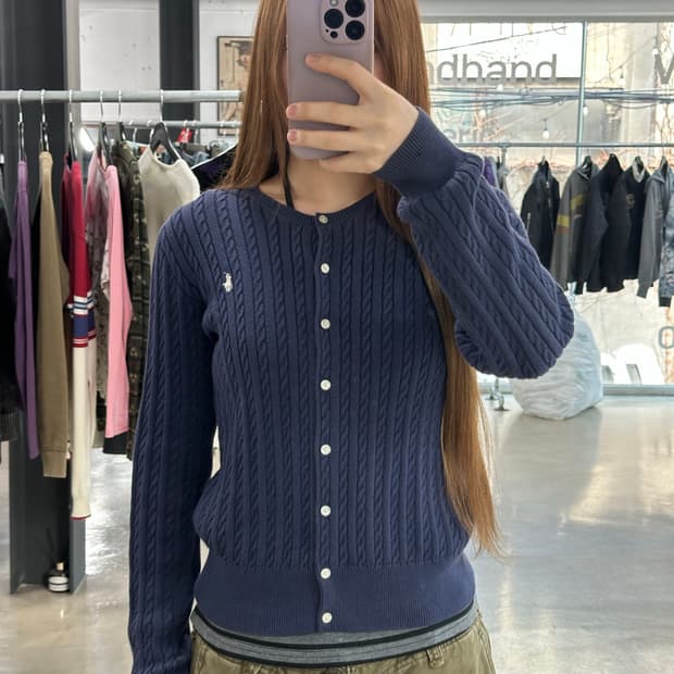 폴로랄프로렌 케이블 버튼 가디건 네이비