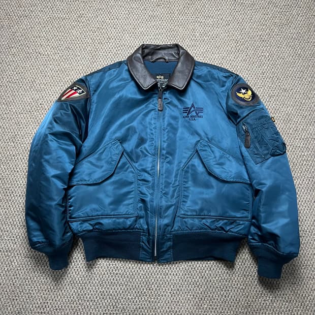 알파인더스트리 CWU-45P 레더 카라 항공 자켓 L