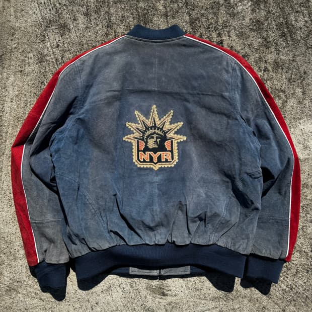 [L] G-III x Carl Banks NHL 뉴욕레인저스 스웨이드자켓