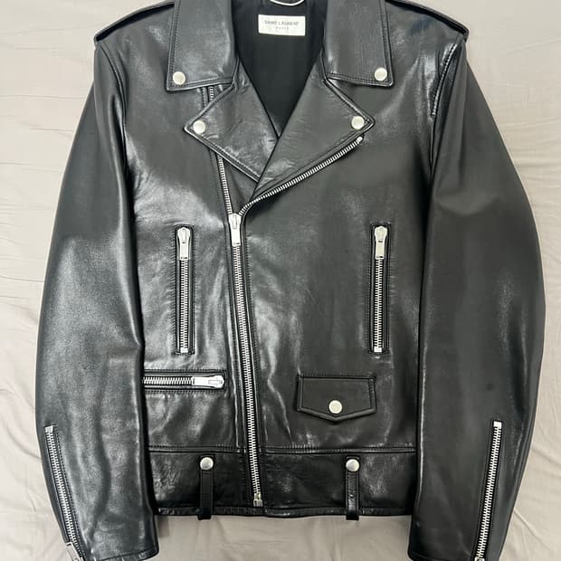 생로랑 L01 램스킨 라이더 자켓 48