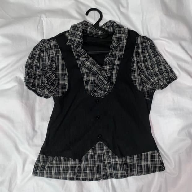 체크 블라우스 탑