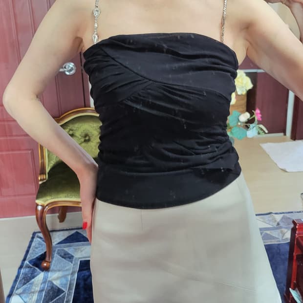 프랑스 수입 모르간 쉬폰 모달 탑 블랙 