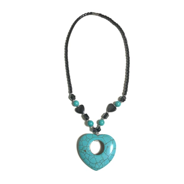일본 빈티지 민트 터키석 하트 헤마타이트 목걸이 하구미 모리걸 y2k