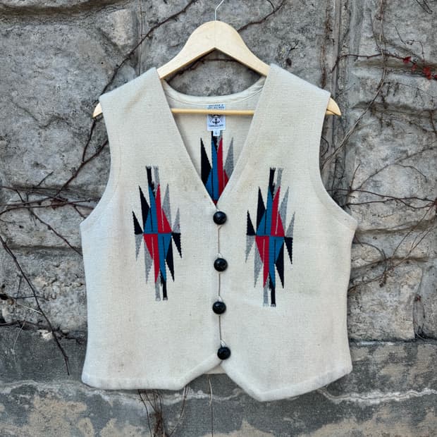 오르테가 핸드 우븐 울 치마요 베스트 나바호 웨스턴 조끼 빈티지