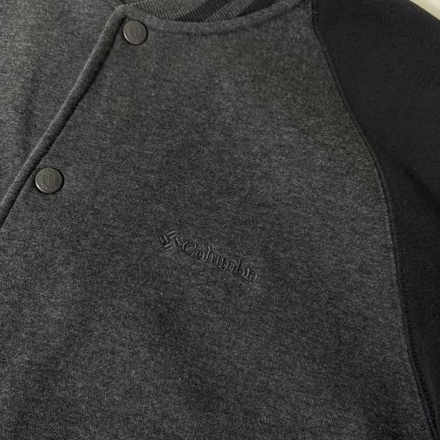 L 컬럼비아 그레이 오버핏 안감기모 코튼 바시티자켓