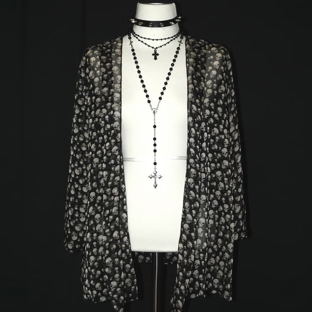 skull graphic see-through cardigan 