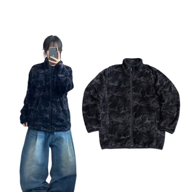 유니클로 제팬 카모 플리스 자켓 블랙