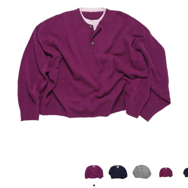 (M) mjd 콘트라스트 넥 캐시 크롭 니트 마젠타