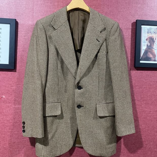MEX 브라운 체크 울 블레이저 자켓