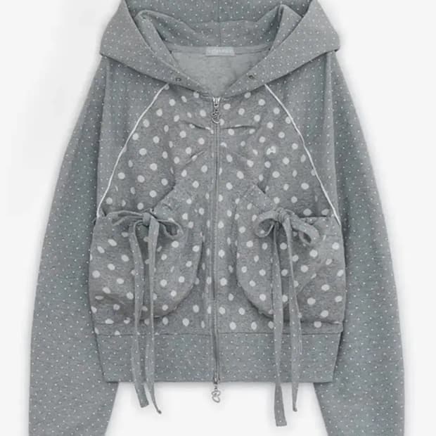 (새상품)허그유어스킨 도트 빅 포켓 후드집업 그레이