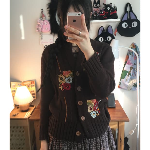 vintage floral knit cardigan brown