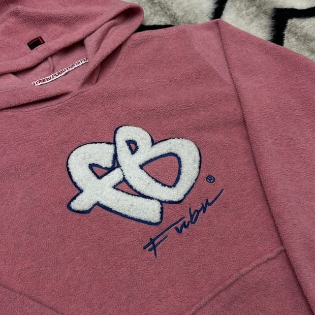 [M]FUBU 오버핏 올드스쿨 빅로고 후드 후리스/핑크