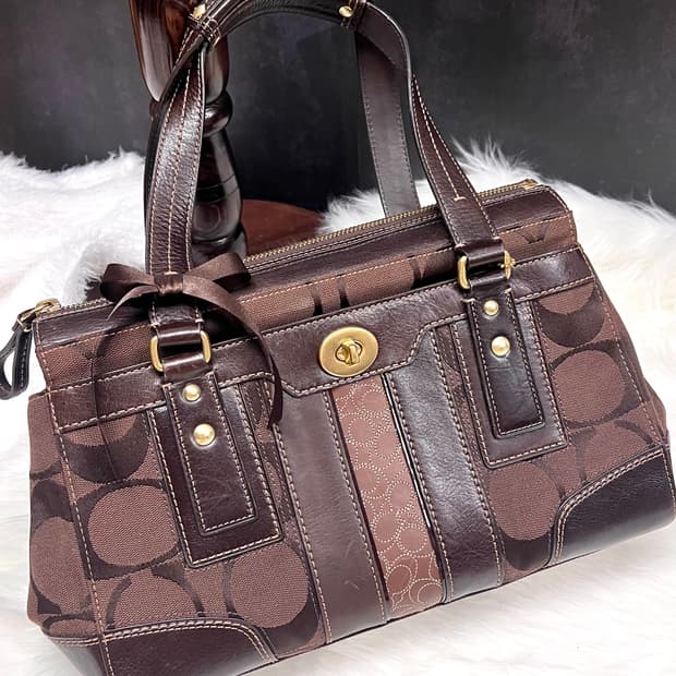 90s coach 시그니처 다크 브라운 턴락 아카이브 캔버스 토트백