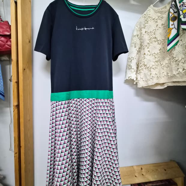 Si 씨 패턴 플레어 롱 원피스