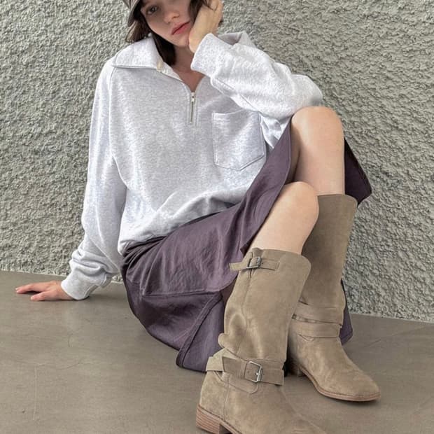 레이지앤-버클 스트랩 웨스턴 미들 부츠