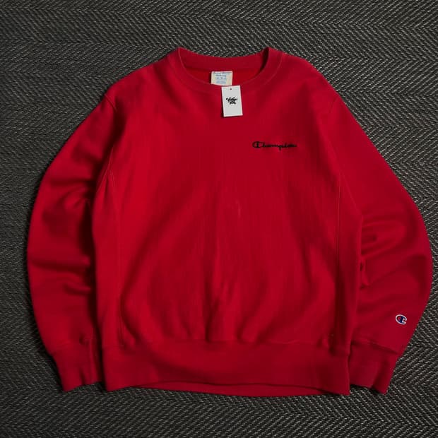 챔피온 리버스위브 미니멀 레드 스웻 셔츠o 3974
