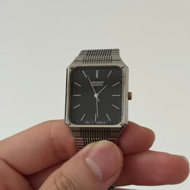 80s Black Stripe Silver Square Quartz