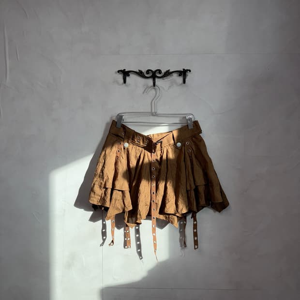 Brown eyelet unbalance grunge western sk
