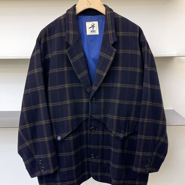 이세이미야케 하이 스포팅 기어 80s 3B 울 체크 블레이저 자켓