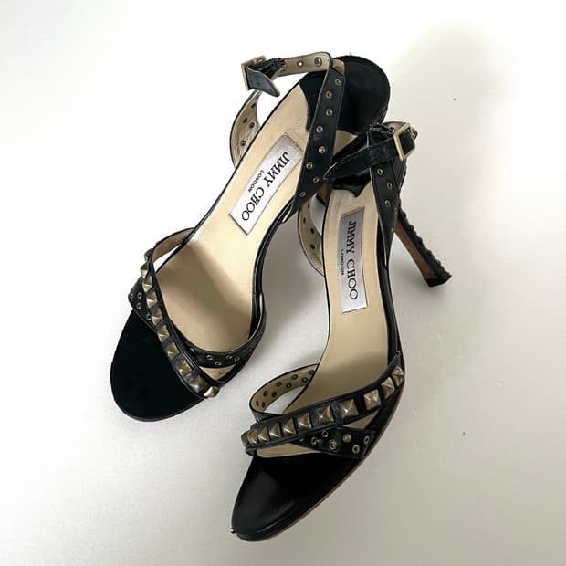 Jimmy Choo 지미추 스터드 샌들 힐 블랙