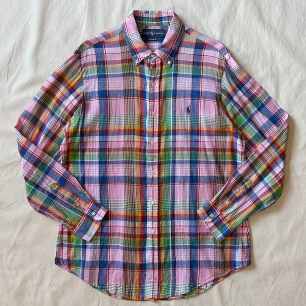 [L/102-105] 폴로 랄프로렌 Linen 체크 커스텀 핏 셔츠