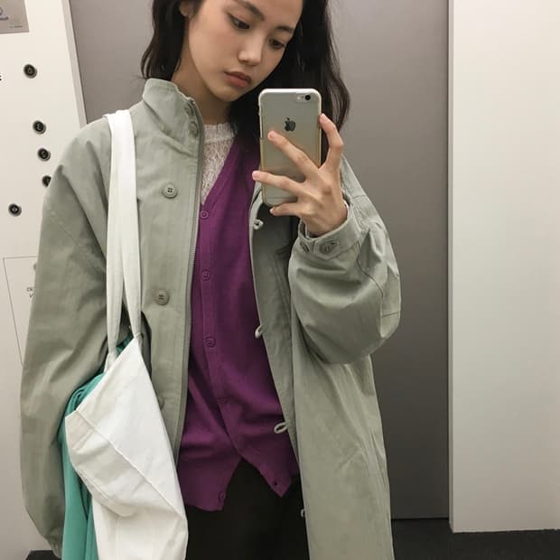 데일리쥬 [MADE] 라비온 셔링 오버핏 코튼 하프 야상 라이트 카키