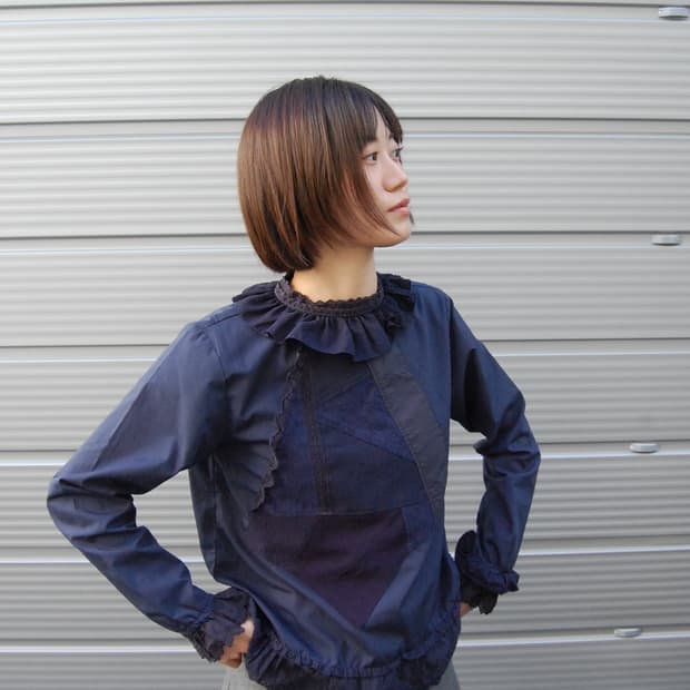 Beams Boy X Tori-to patchwork blouse