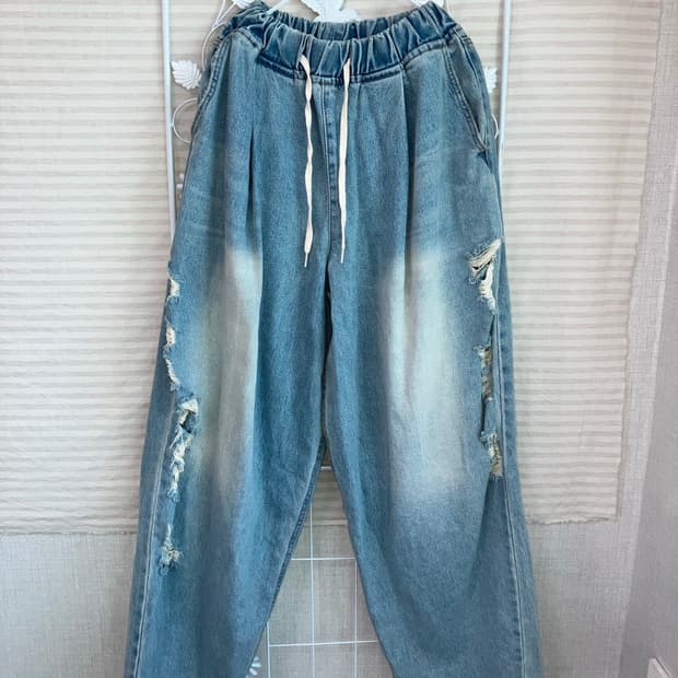 빈티지 데미지 연청 워싱 데님 팬츠 y2k 스트릿 갸루 펑키480