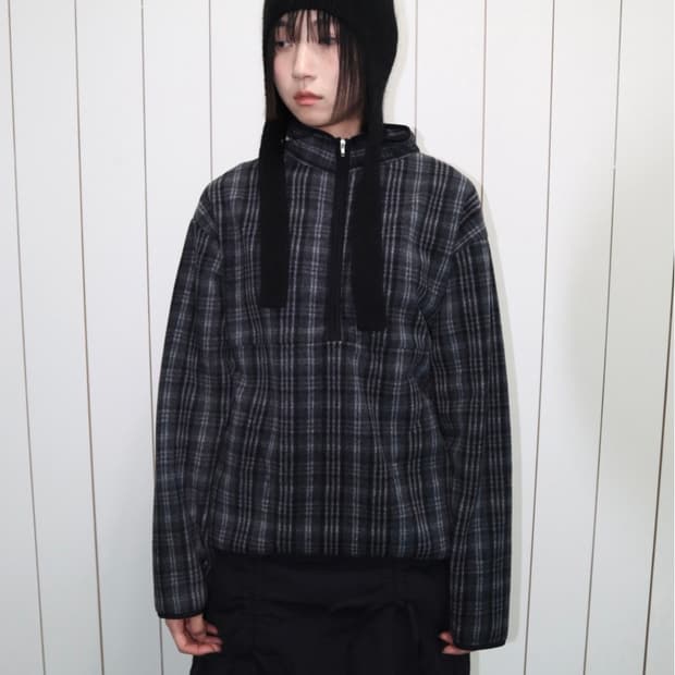 김미 포리 체크 후리스 반집업