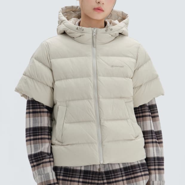 스노우피크 반팔 후드 패딩 자켓 라이트베이지 M