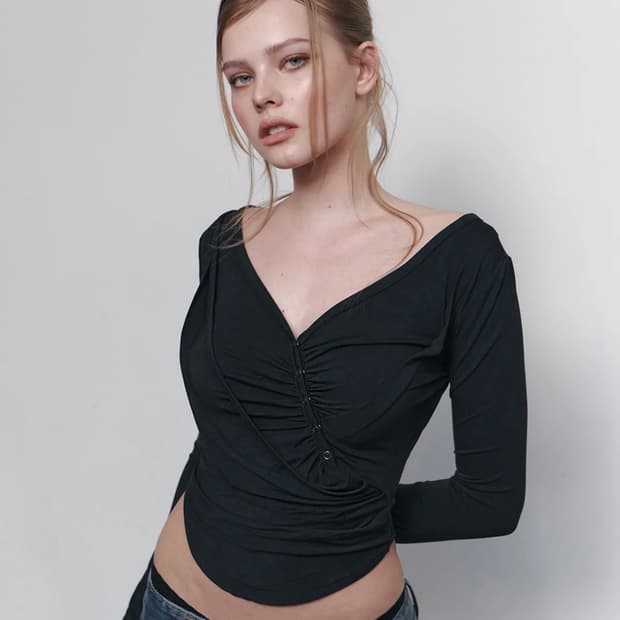 플리즈노팔로우 데바 롱슬리브탑 블랙