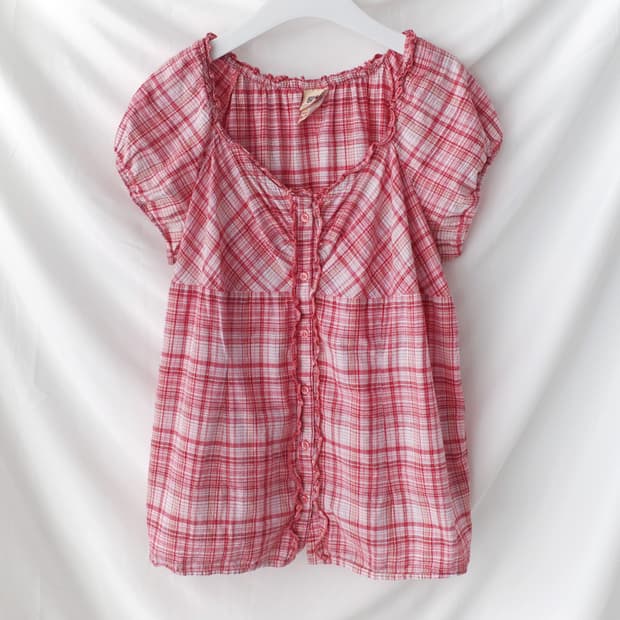 check frill half blouse