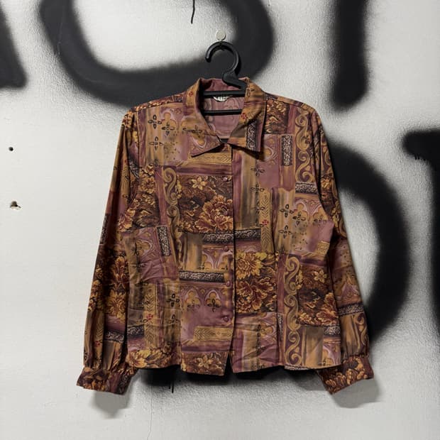 VTG 빈티지 에스닉 풀 패턴 폴리 블라우스 자켓