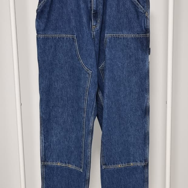 칼하트WIP 더블 니 팬츠 스미스 블루 스톤 워시드 W32L32 