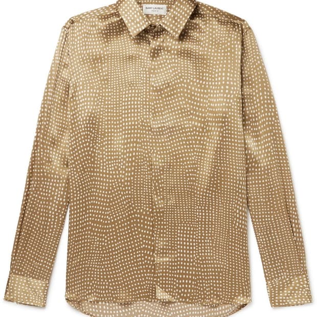 [강동원님 착용] 생로랑 21ss 폴카닷 베이지 실크 셔츠