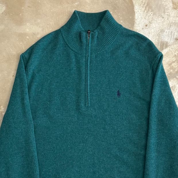 L 폴로랄프로렌 그린 울 반집업 니트