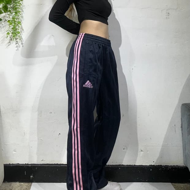 00s 아디다스 네이비 핑크 삼선 대대장 와이드 팬츠 S