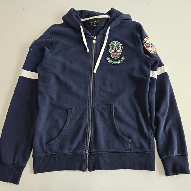 하이드로겐 해골 패치 후드 집업 네이비 L