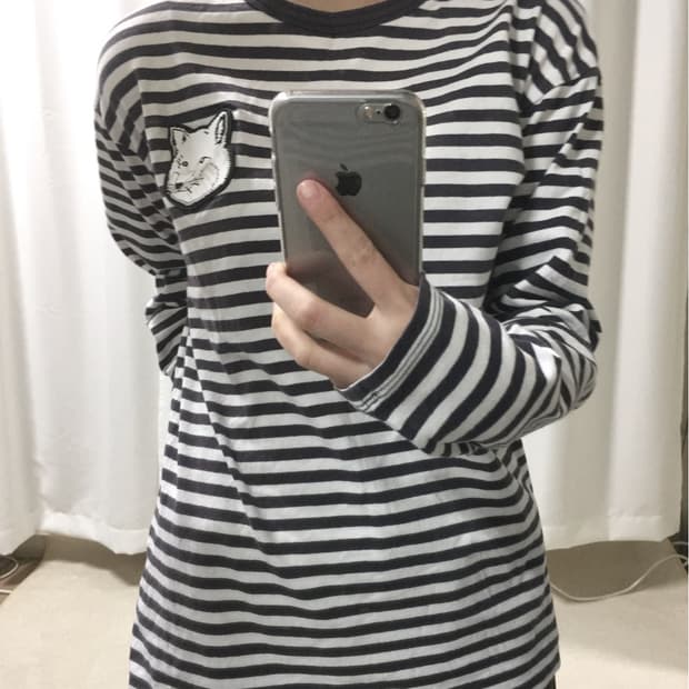 메종키츠네 폭스 헤드 패치 스트라이프 단가라 롱 슬리브리스 긴팔 티